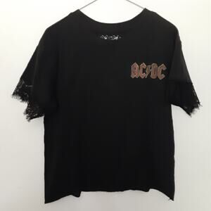 AC DC 1980 Tour T Shirt Remake North American size M Women Lace Trim Double Side